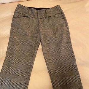 Alice + Olivia herringbone slacks with black leather trim